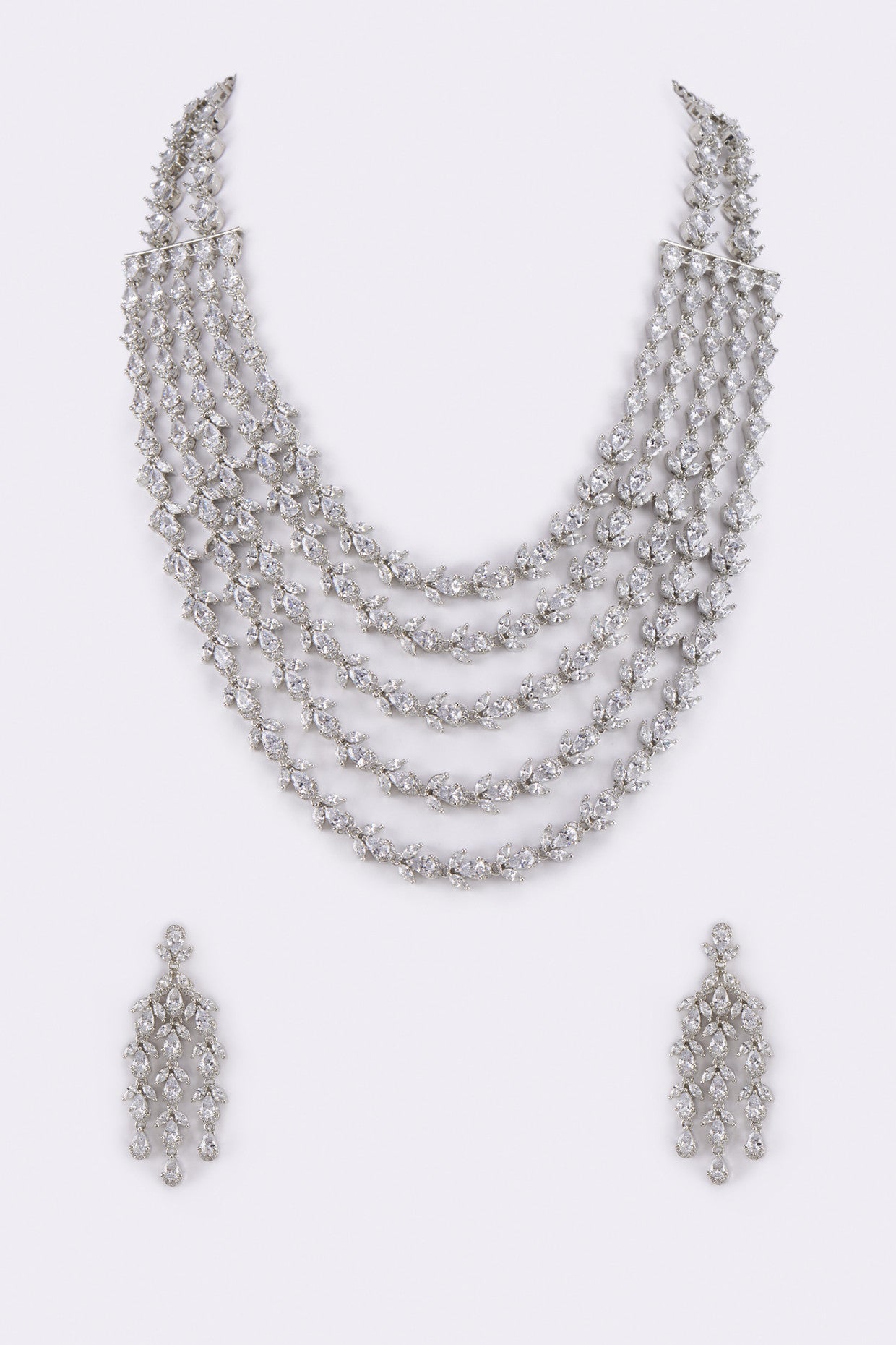 White Finish Diamond Necklace Set