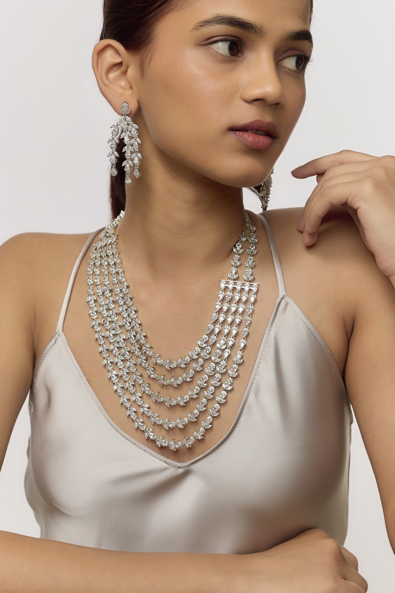 White Finish Diamond Necklace Set