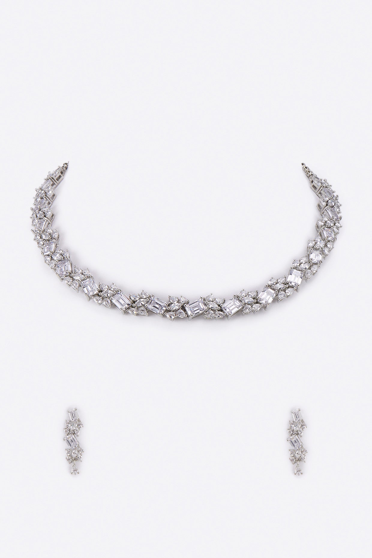 White Finish Diamond Necklace Set