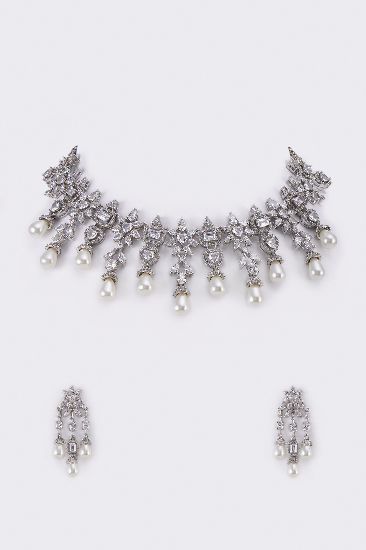 White Finish Diamonds Necklace Set