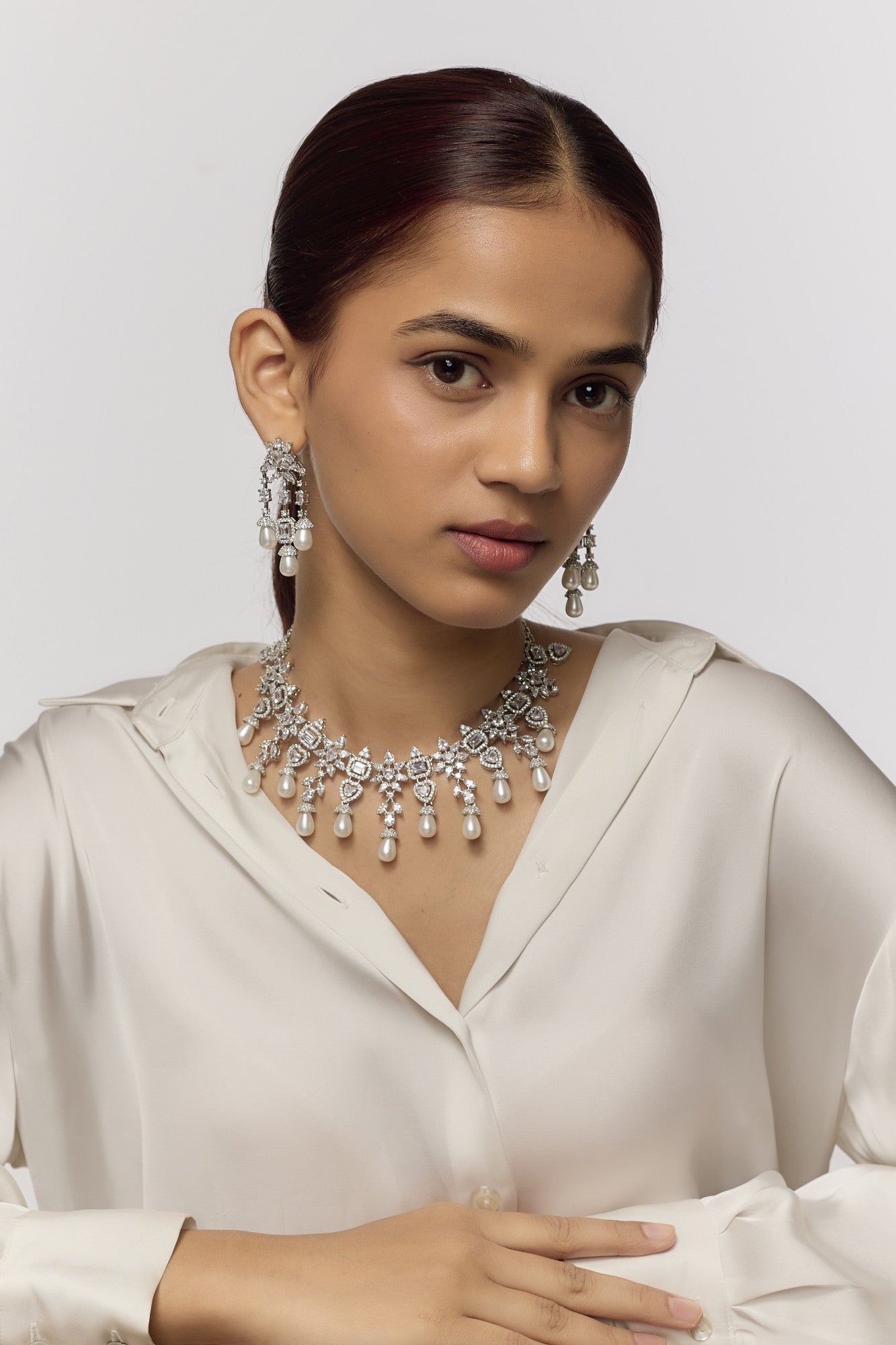 White Finish Diamond Earrings