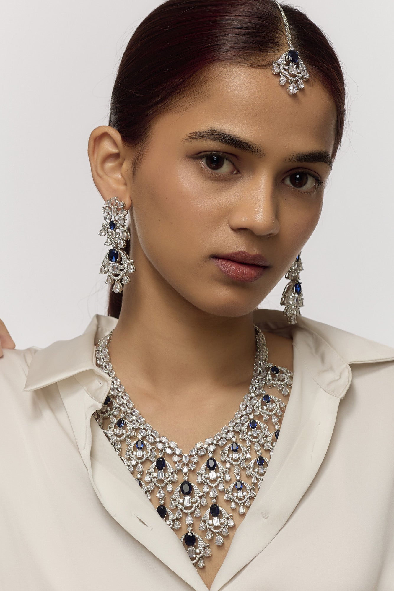 White Finish Sapphire Necklace Set