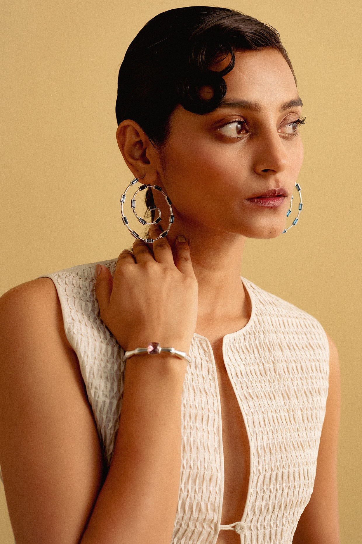 White Peony Amethyst in Silver Bracelet