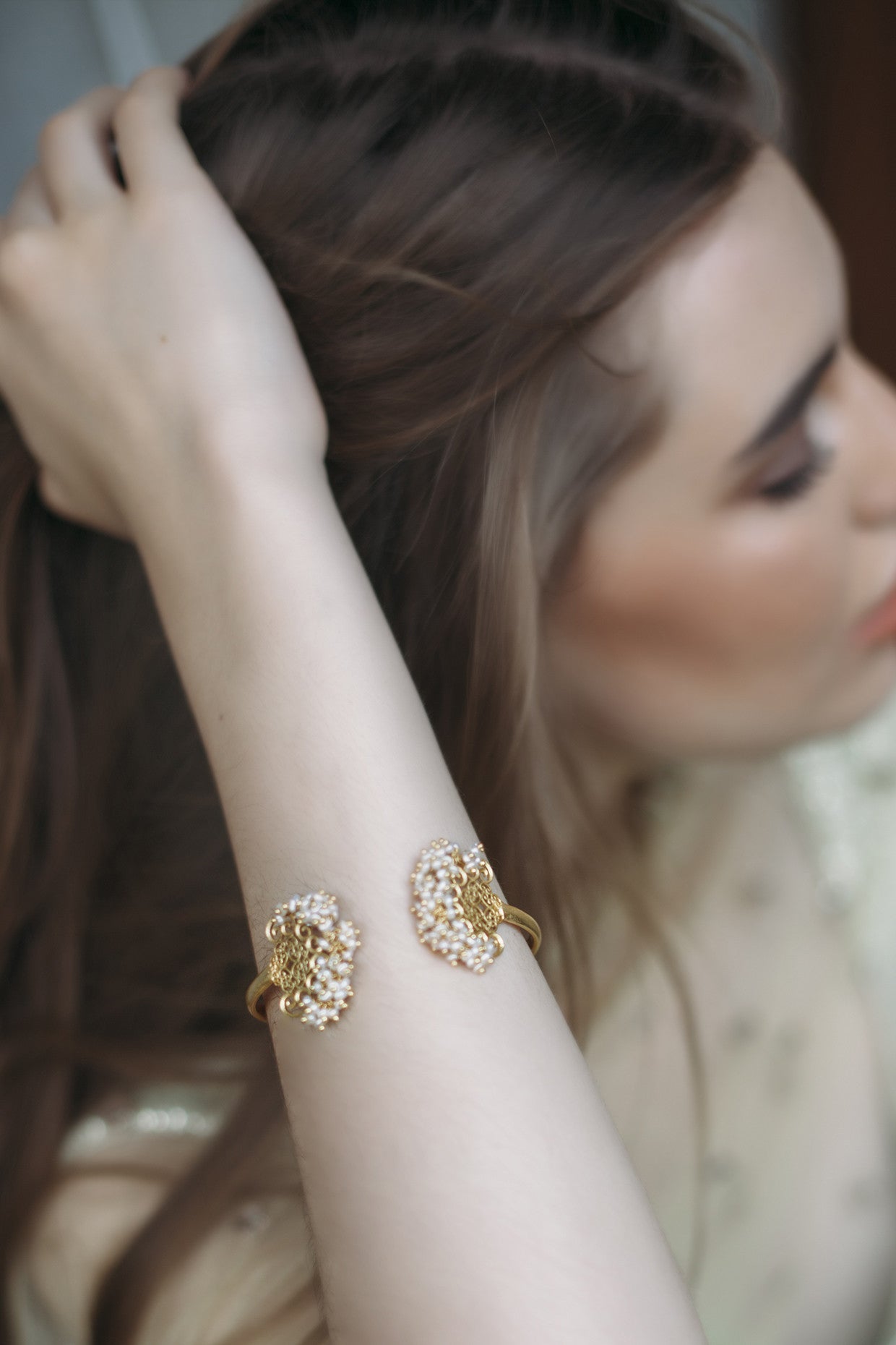 22kt Gold Plated Pearl Cuff Bangle