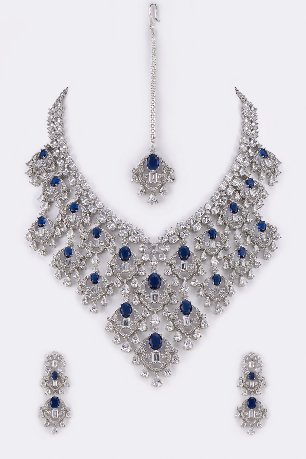 White Finish Sapphire Necklace Set