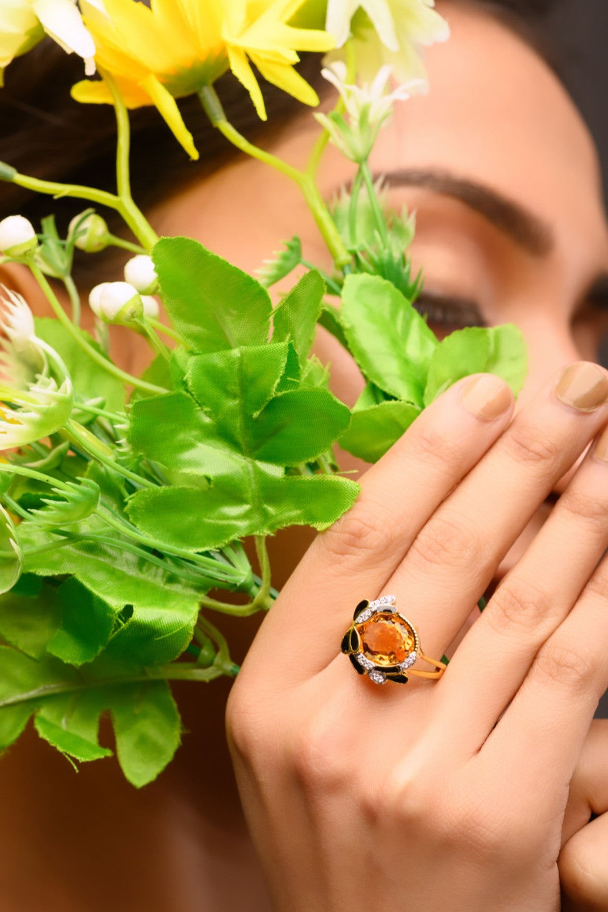 Zinnia Ring Citrine With Diamond Zirconia in Sterling Silver