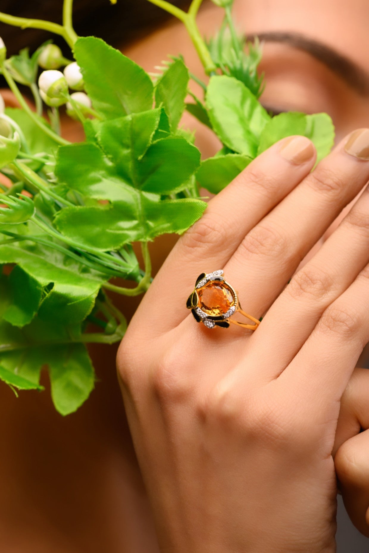 Zinnia Ring Citrine With Diamond Zirconia in Sterling Silver