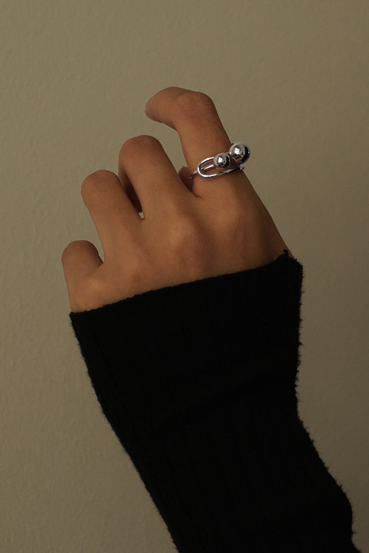 Rhodium Silver Double Ball Ring