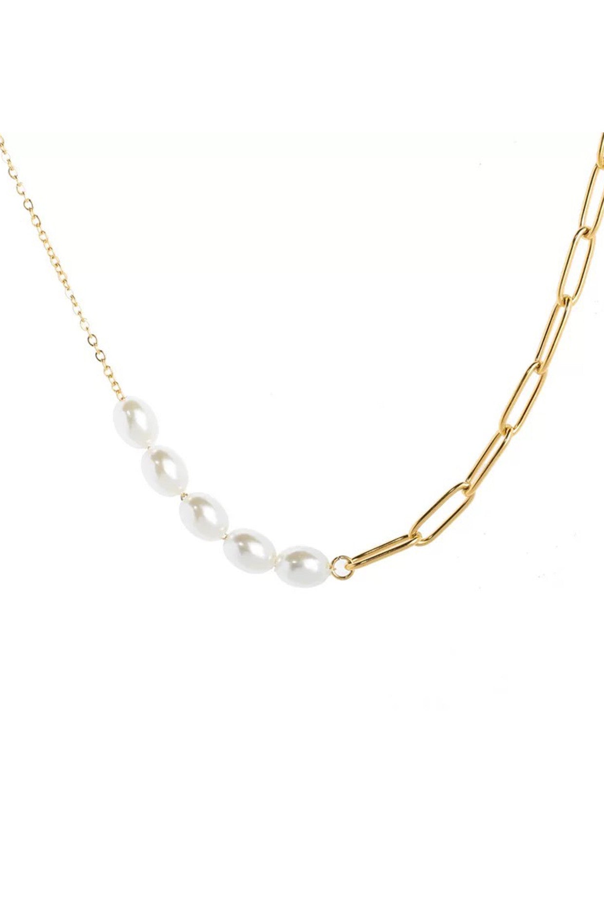18kt Pearl and Chain Link Necklace