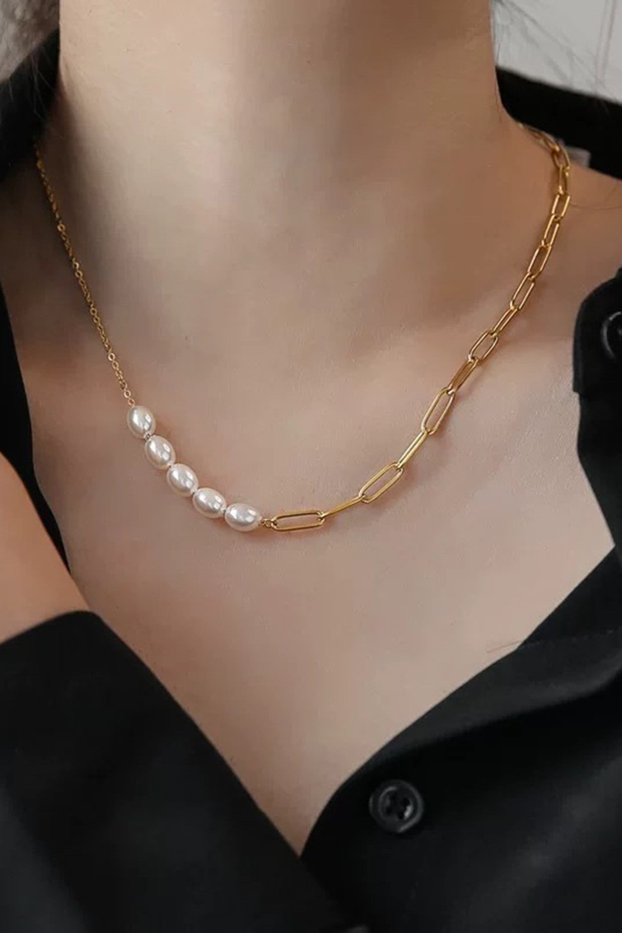 18kt Pearl and Chain Link Necklace
