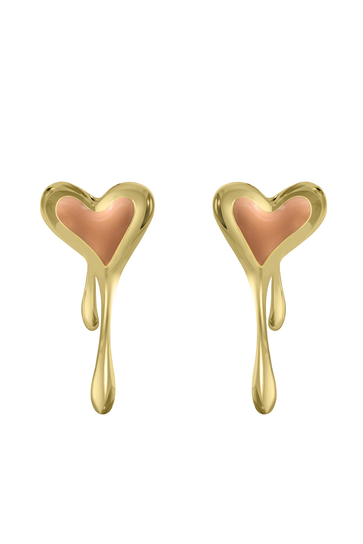 Enamel Melting Heart Earrings in Peach