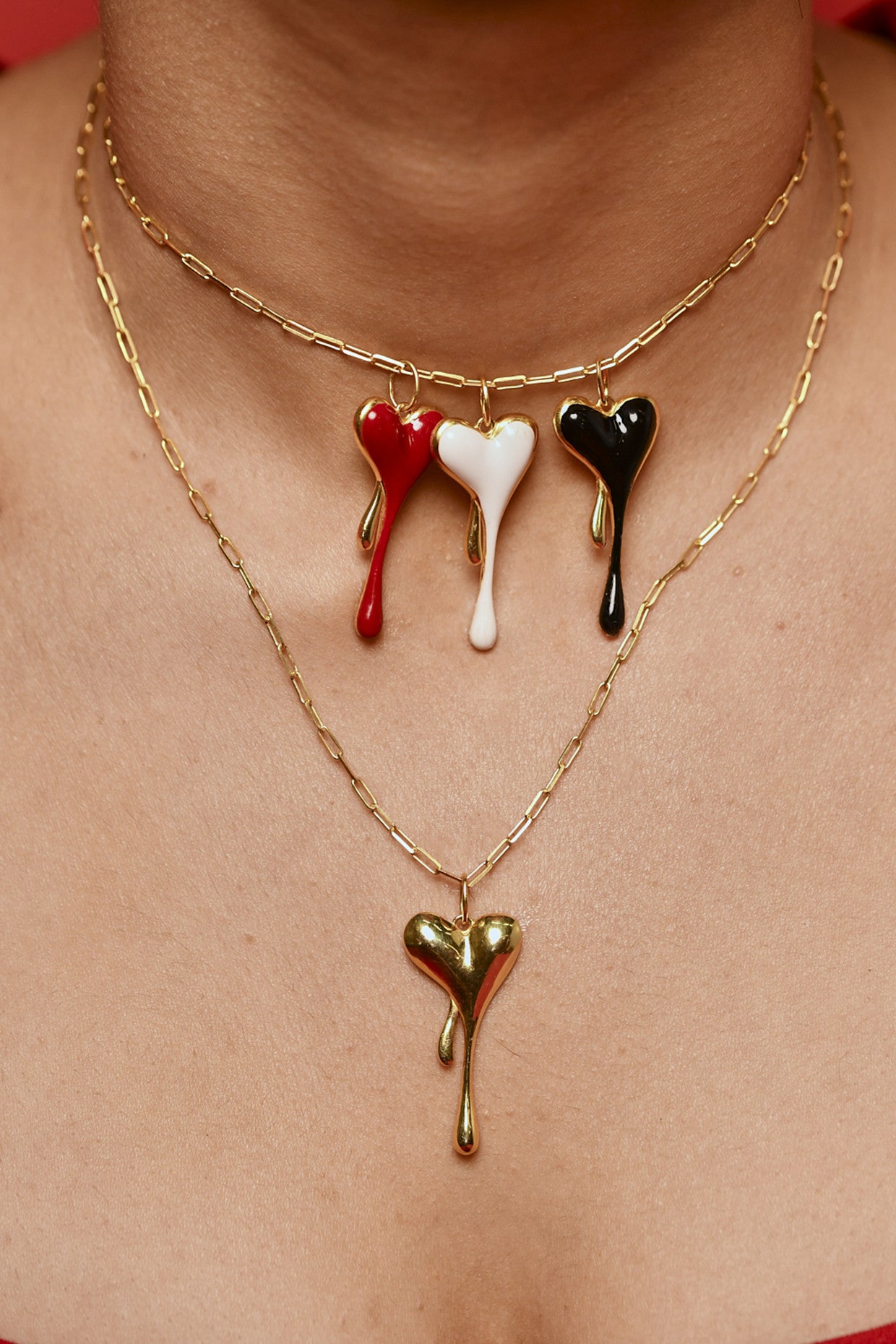 Red Enamel Melting Heart Chain Necklace