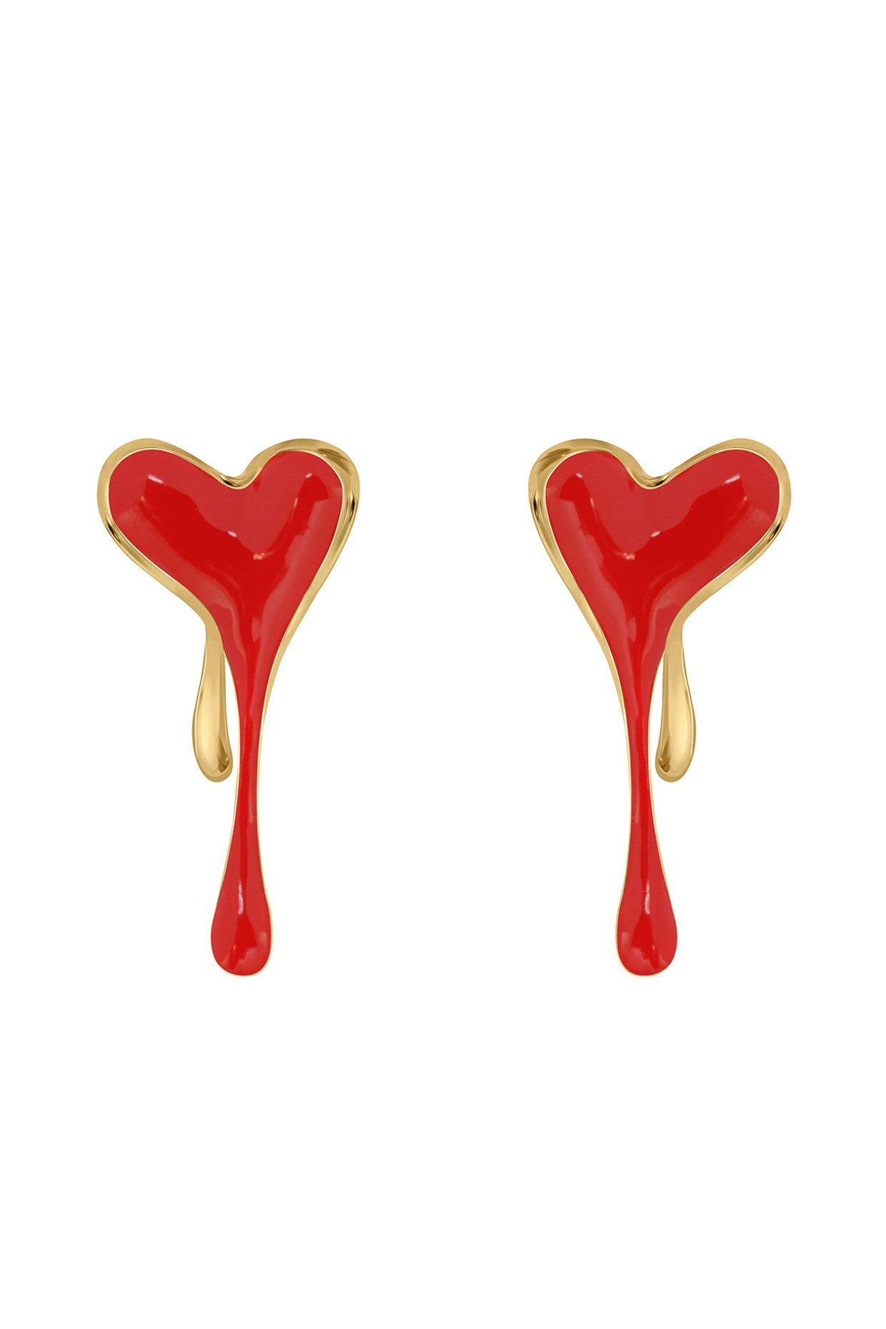 Enamel Melting Heart Earrings in Red