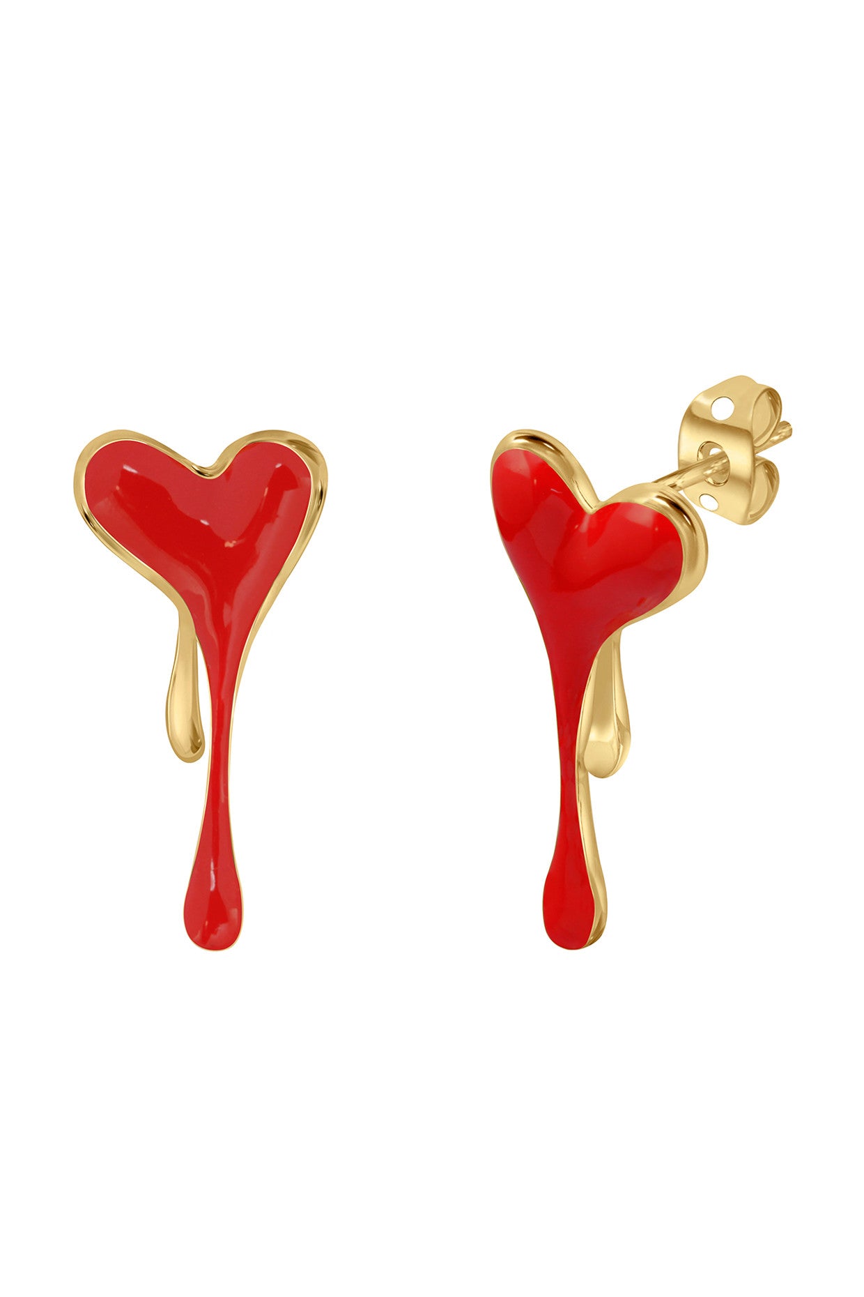 Enamel Melting Heart Earrings in Red