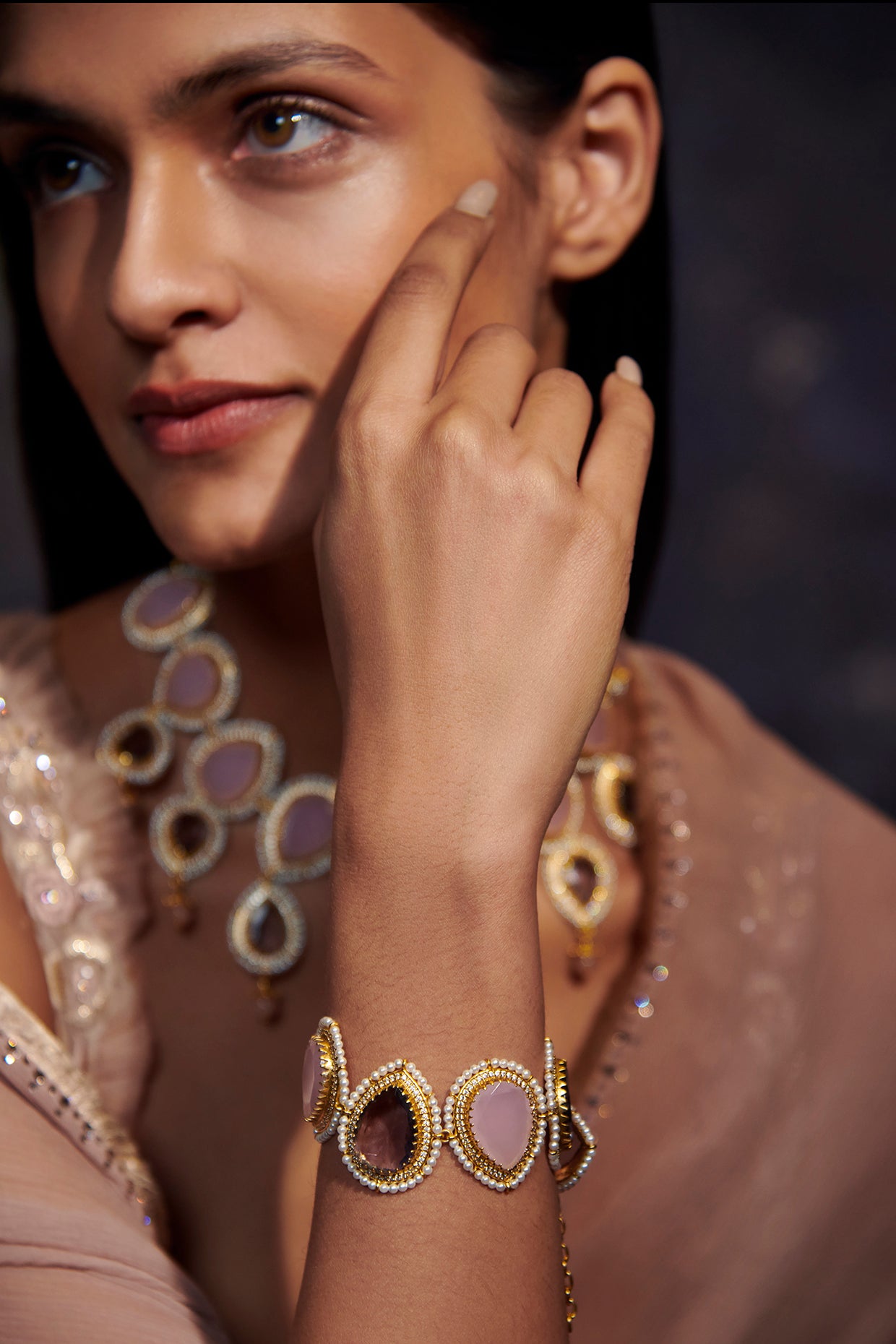 22kt Gold Plated Lavender Bracelet With Pearls