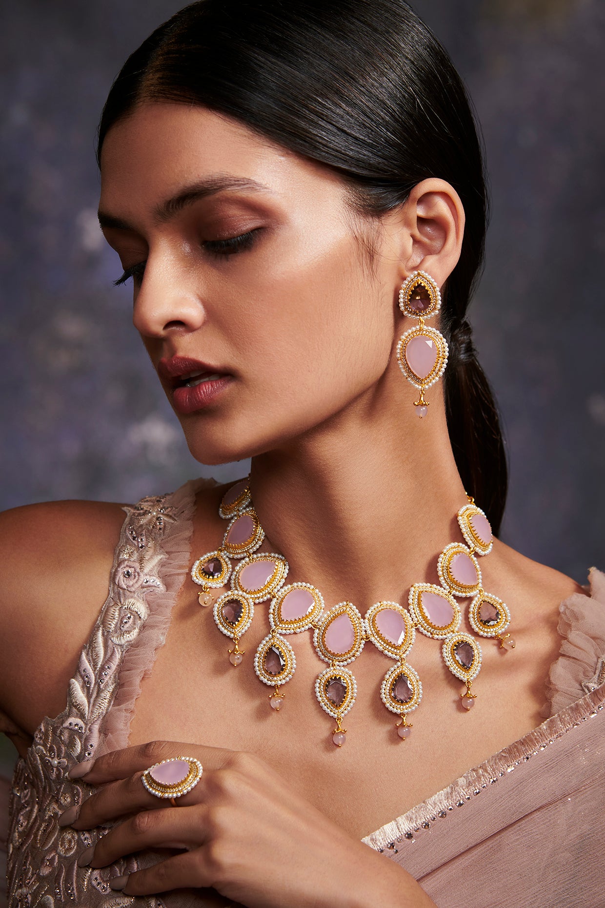 22kt Gold Plated Wild Lavender Earrings Pearl