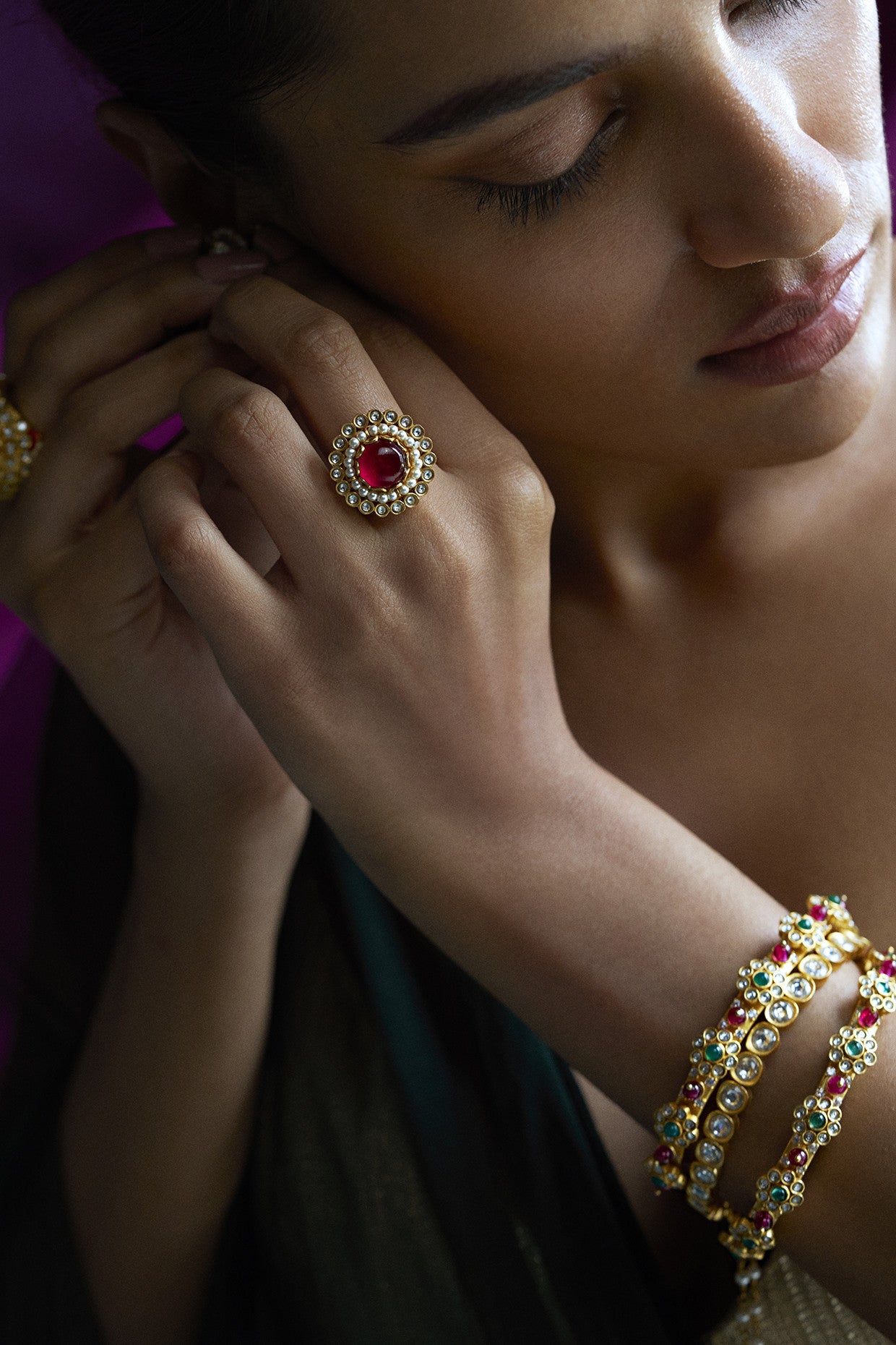 22kt Gold Plated Firoja Red Bangle