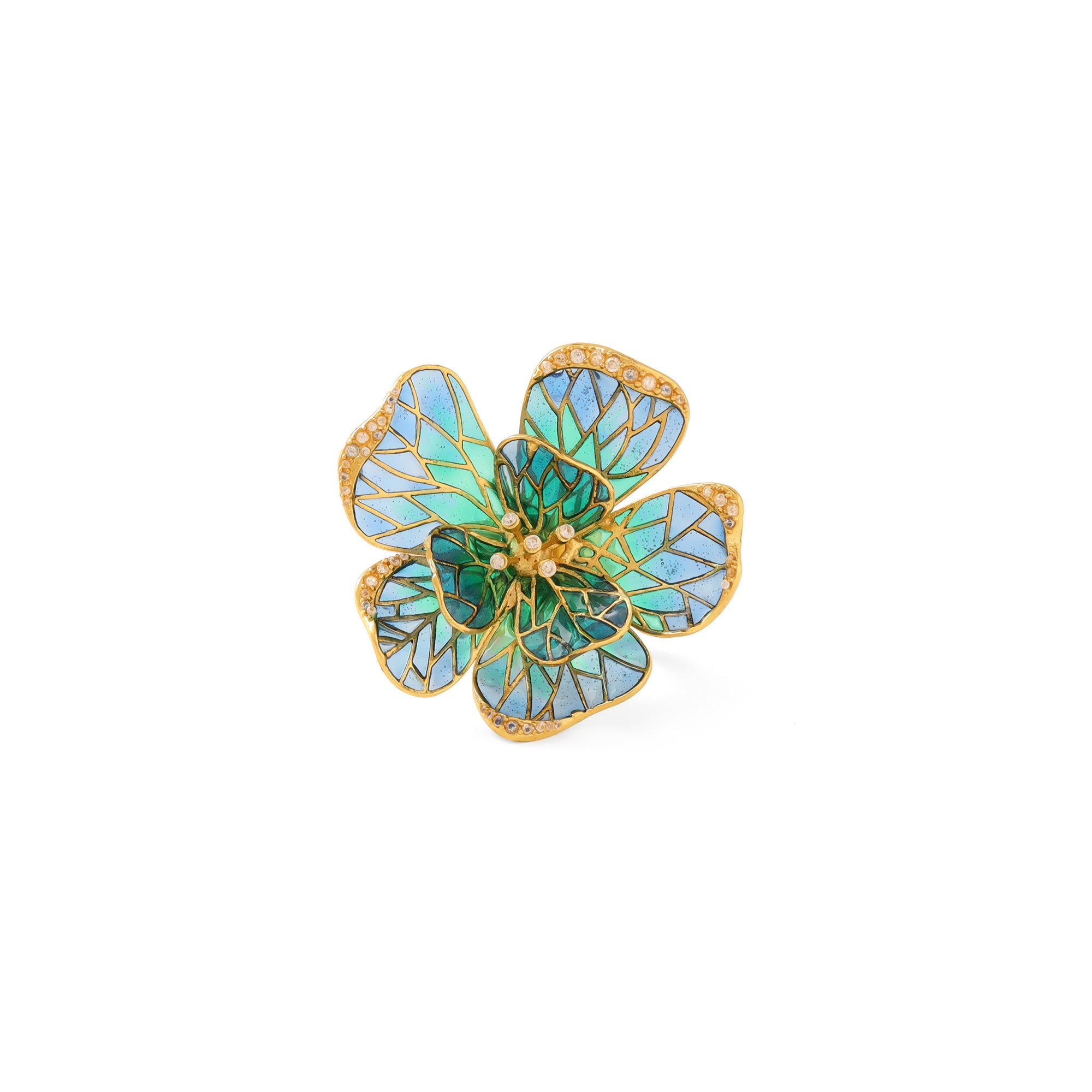22kt Gold Plated Blue Floral Ring