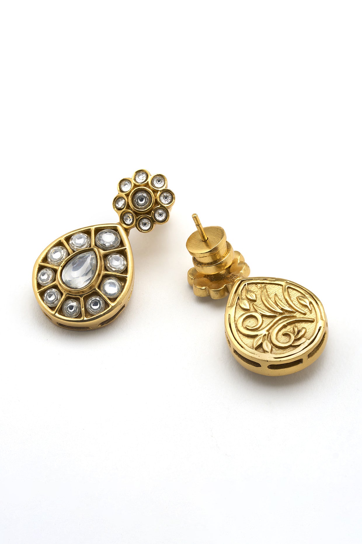 22kt Gold Plated Rosa Kundan Drop Earrings