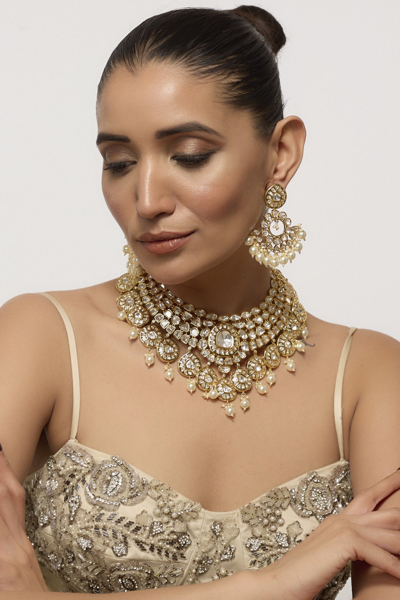 22kt Gold Plated Kundan Polki Necklace Set