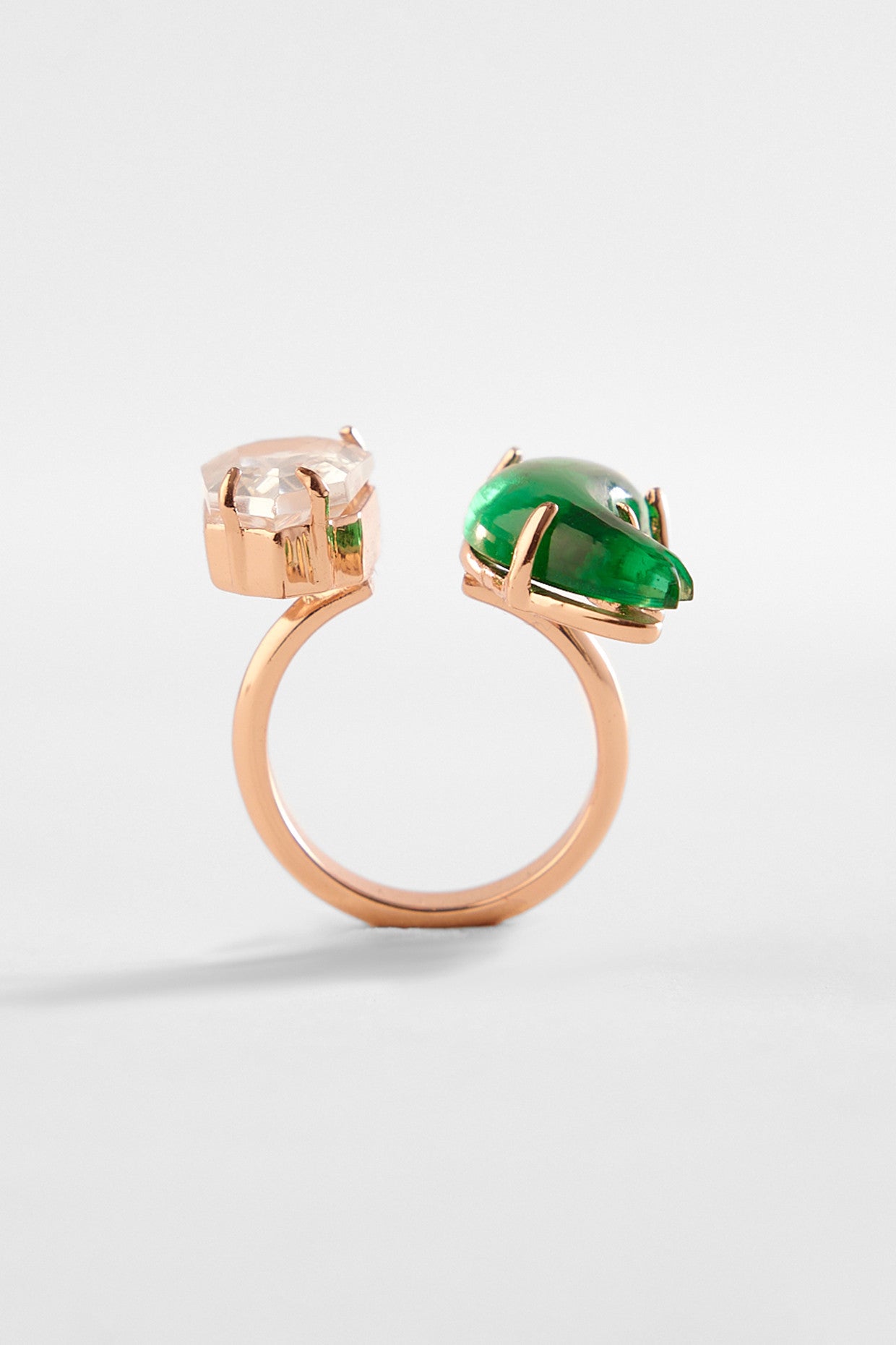 22kt Rose Gold Plated Jade Green and Crystal Ring