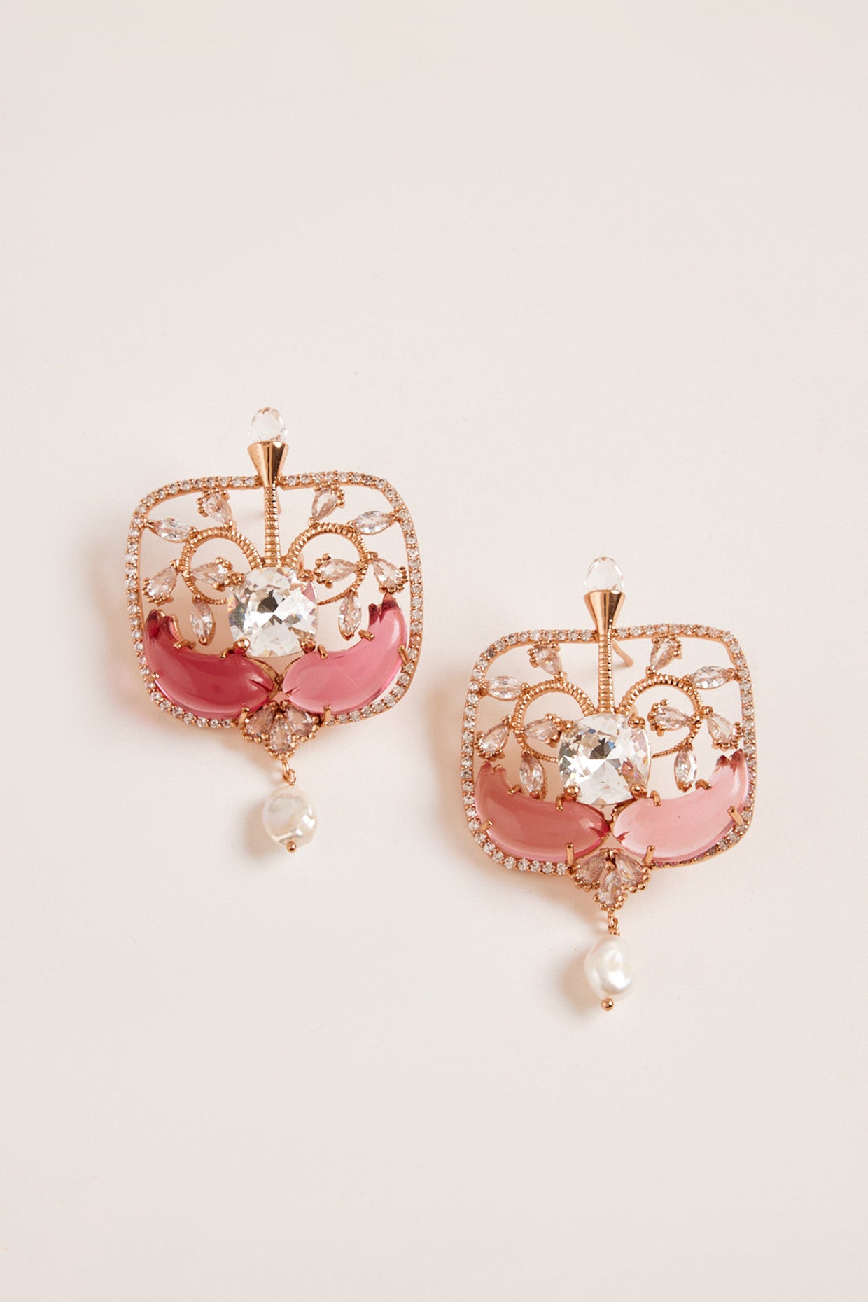 22kt Rose Gold Plated Rose Swarovski and Zircon Earrings