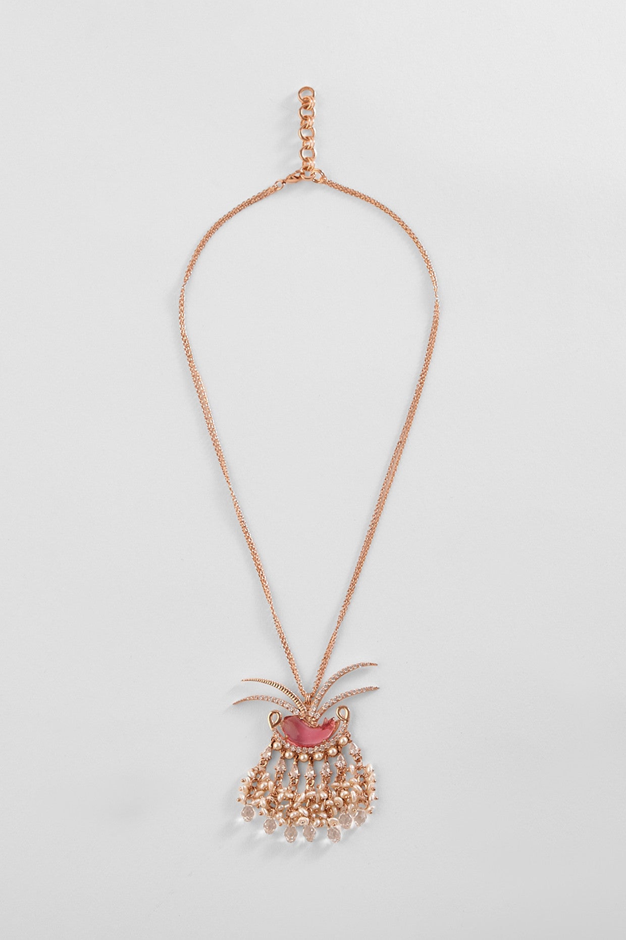 22kt Rose Gold Plated Rose Swarovski and Pearl Necklace