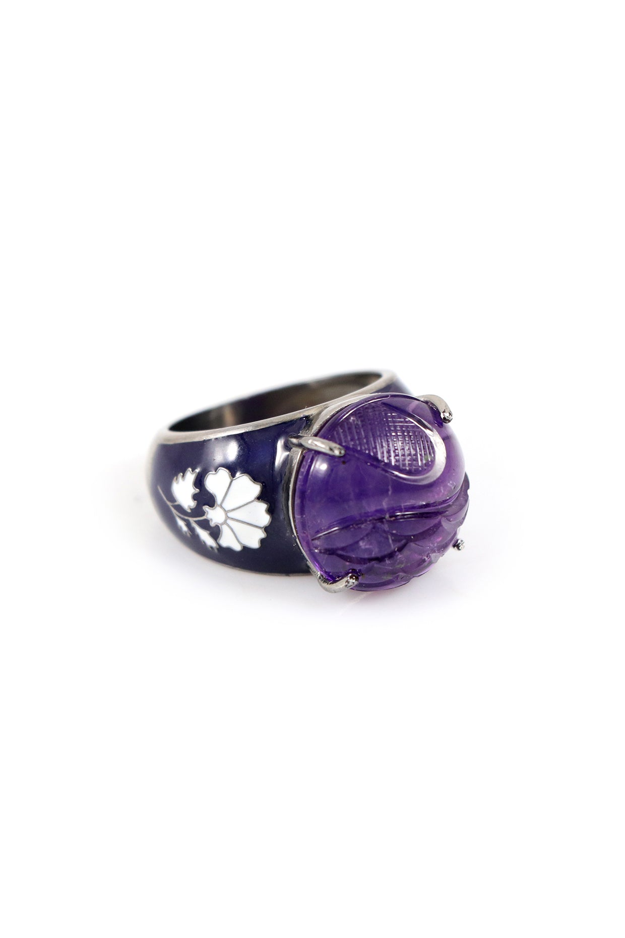 Carved Amethyst Ring in Sterling Silver
