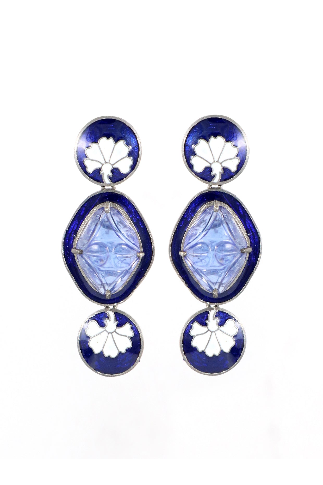 Blue Pottery Earrings in Sterling Silver