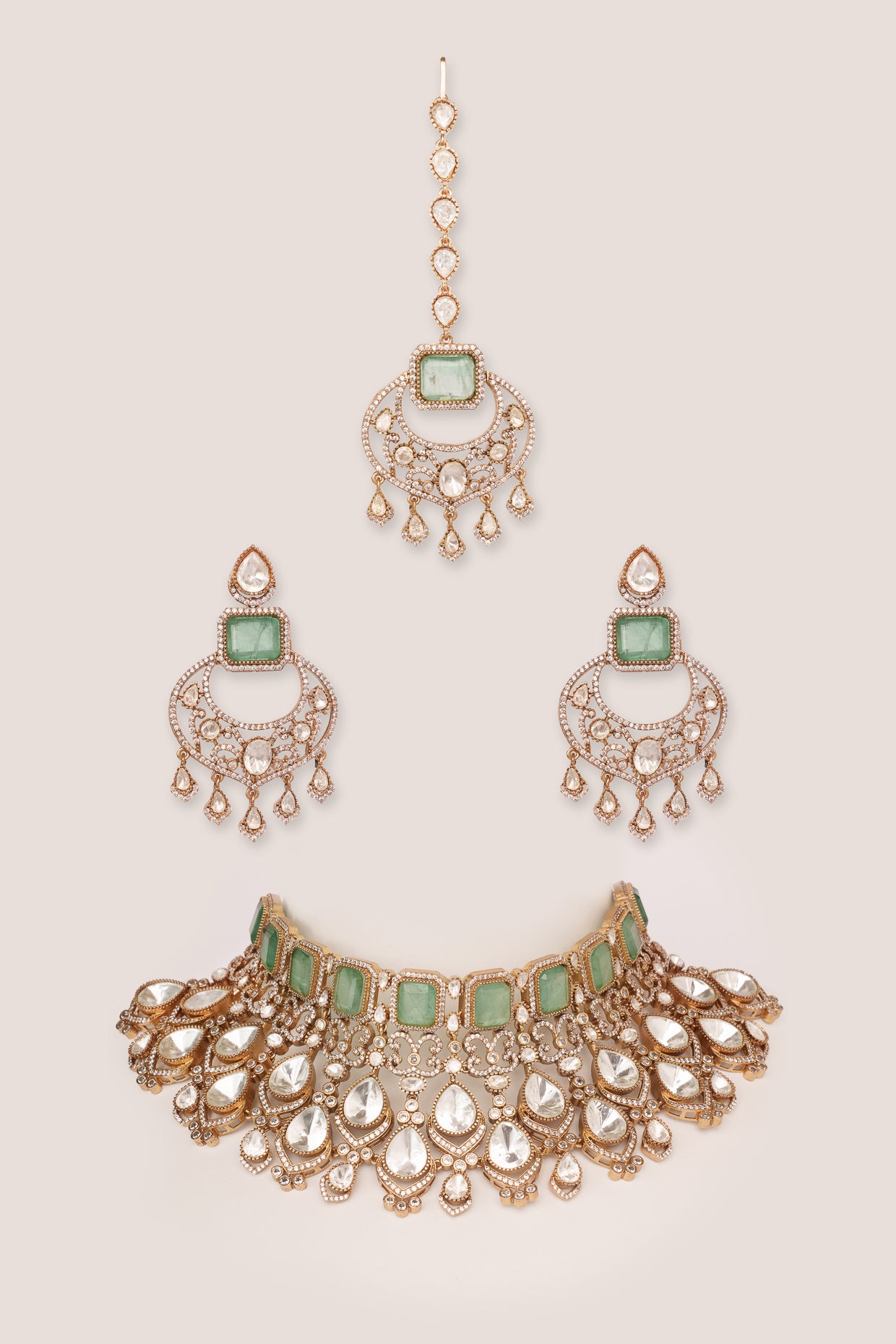Zubaida Green Kundan Necklace Set