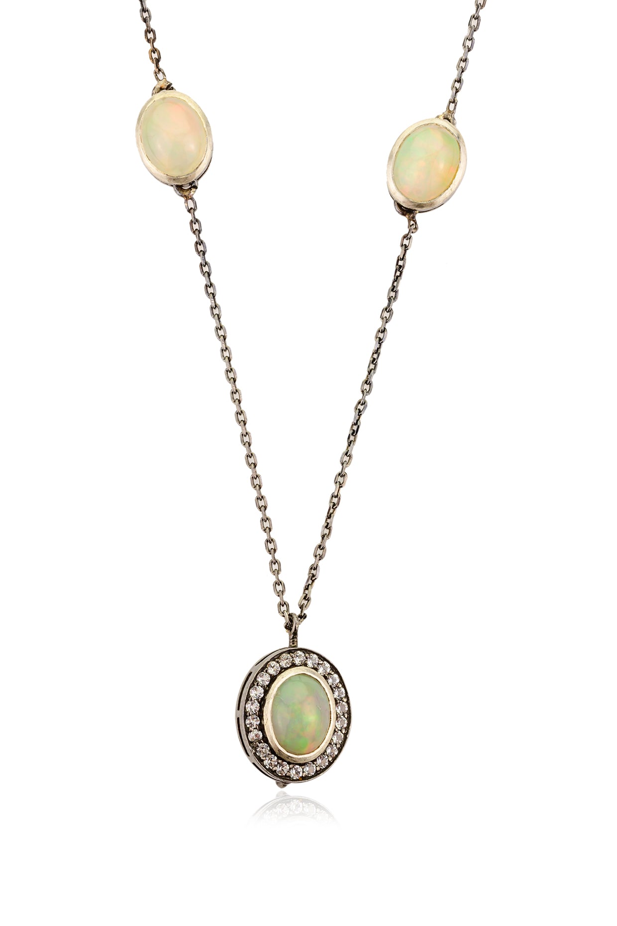 Yellow Opal Duo Necklace in Sterling Silver