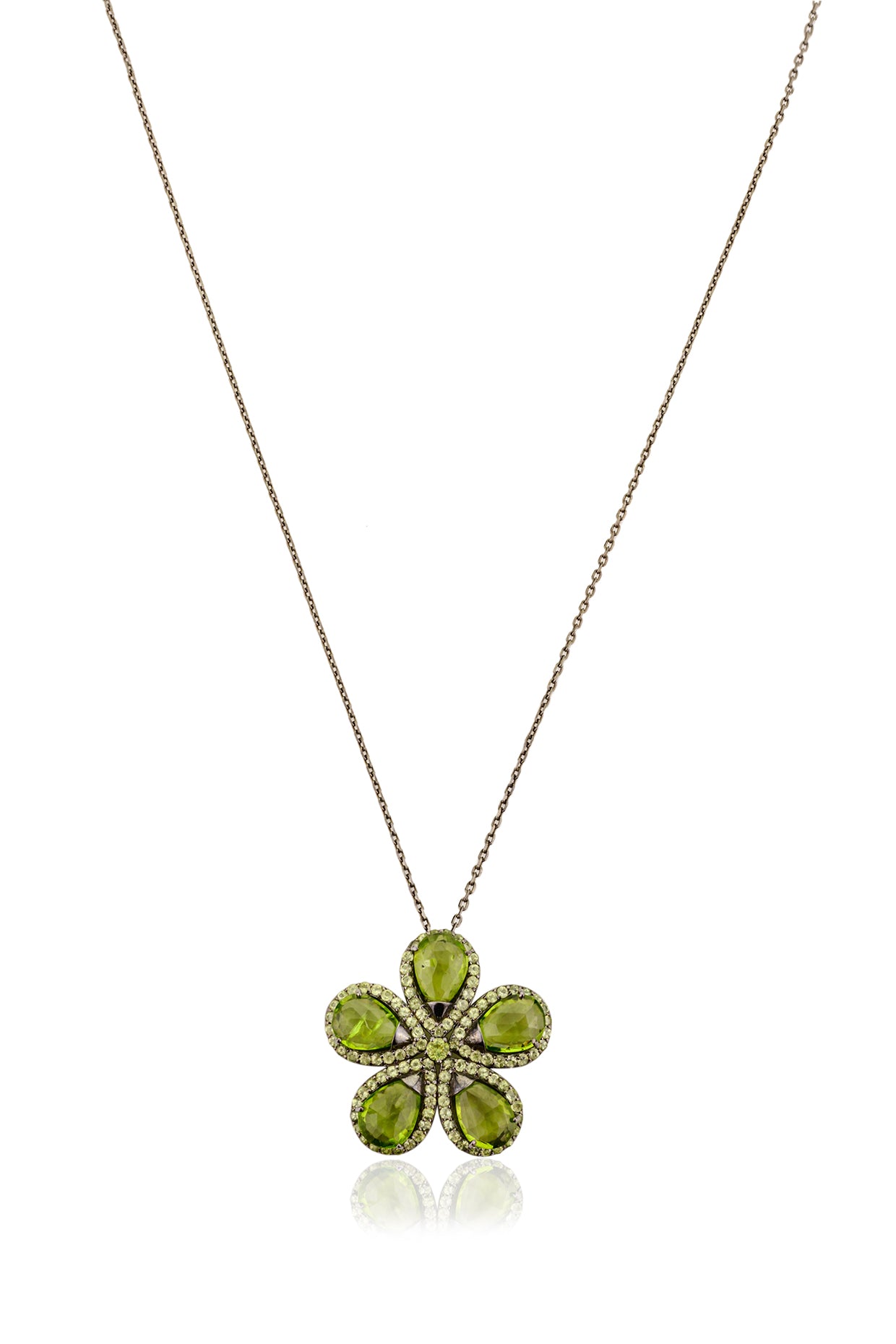 Peridot Flower Pendant in Sterling Silver