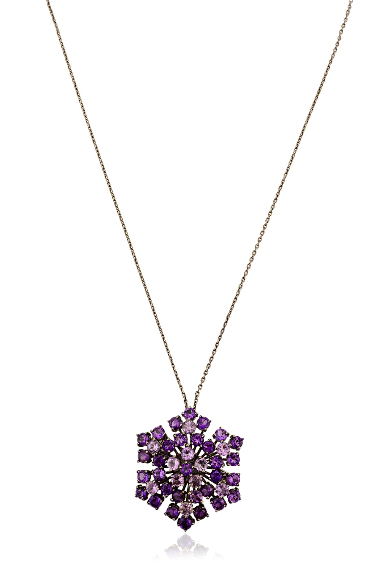 Amethyst Flower Pendant Necklace in Sterling Silver