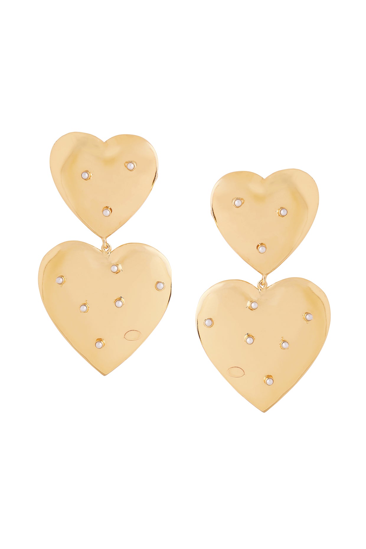 Gold Plated Heart Dangler Earrings With Pearls