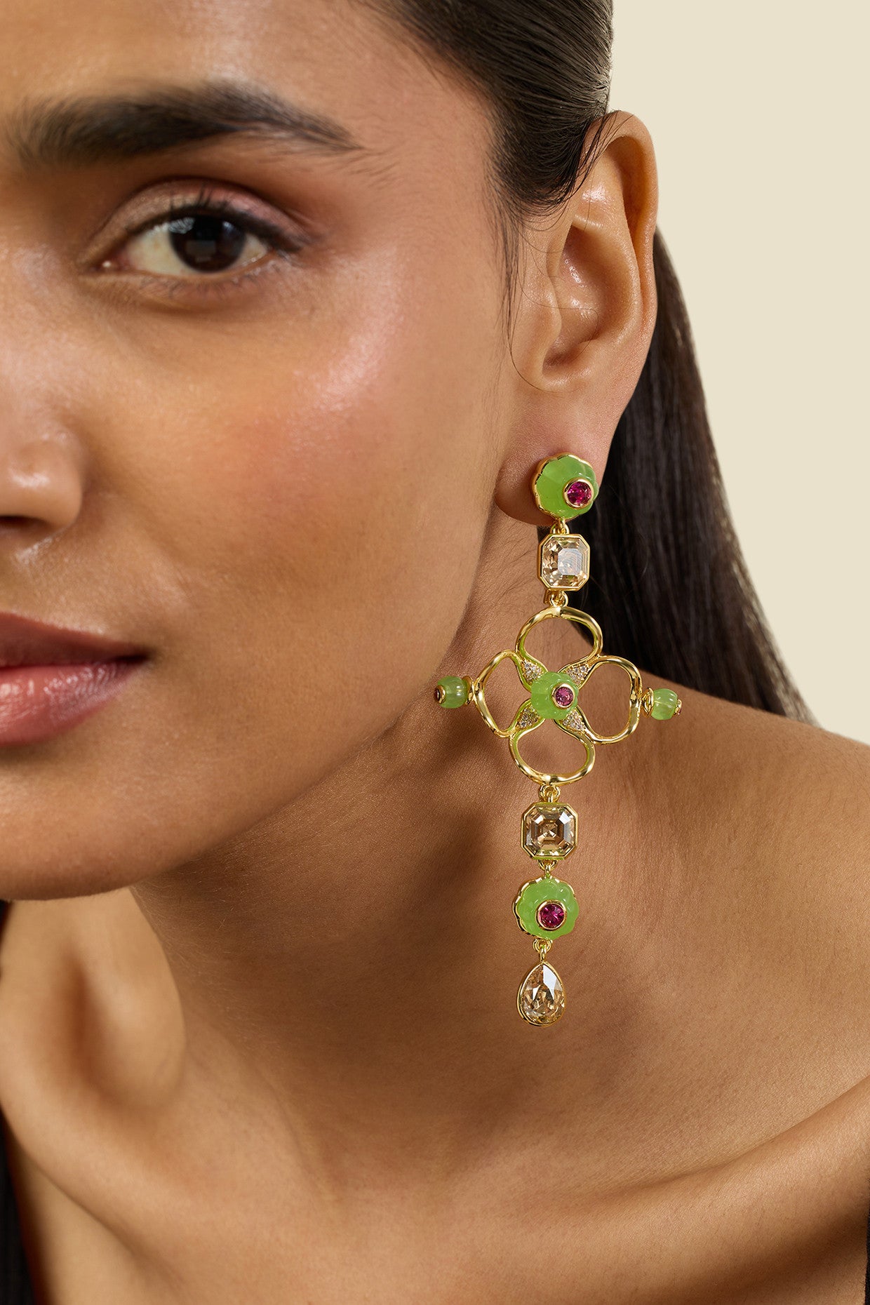 Botanic Brilliance Dangler Earrings 18Kt Gold Plated