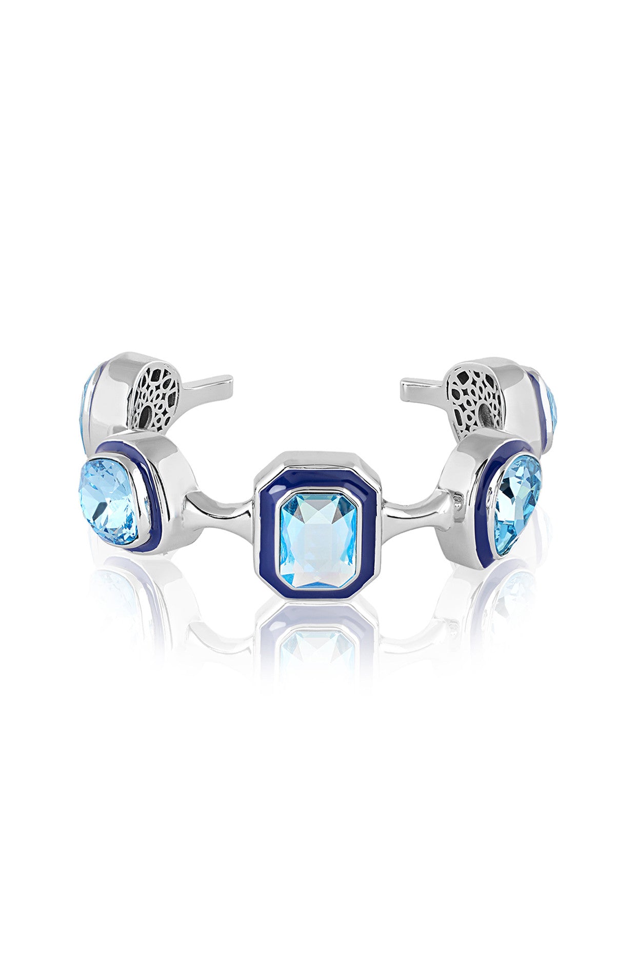 Silver Plated Banger Aquamarine Crystal Cuff