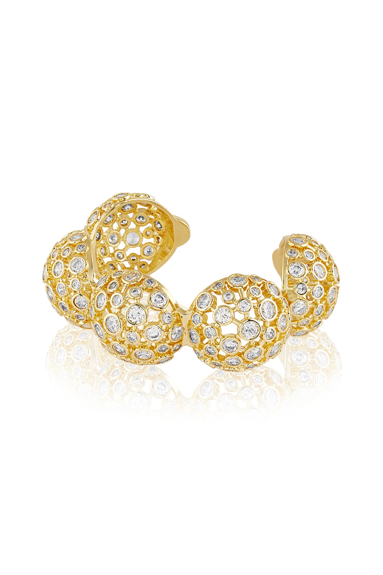 18Kt Gold Plated White Crystal Ball Cuff Bracelet