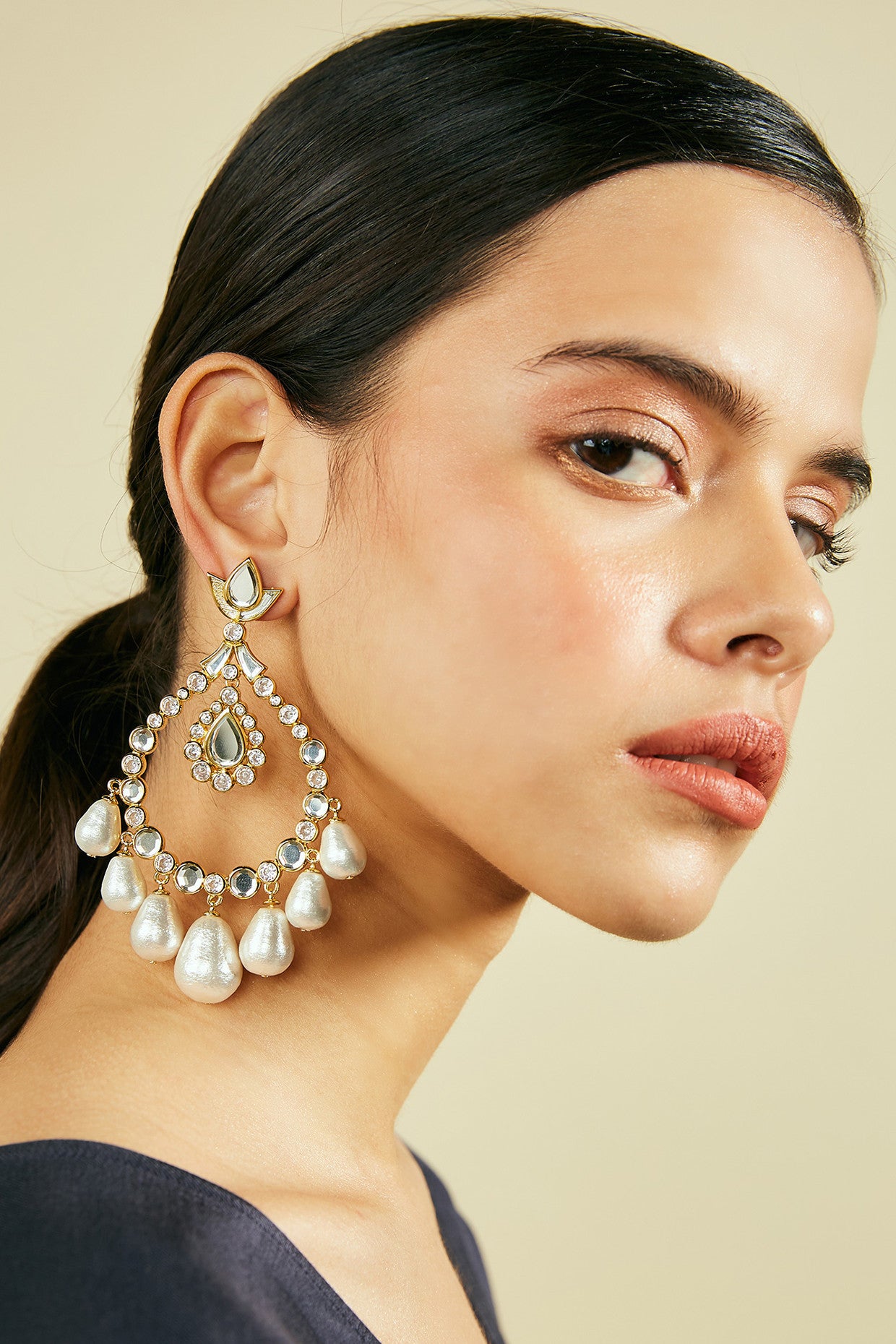 Elongated Crystal Pearl Earrings