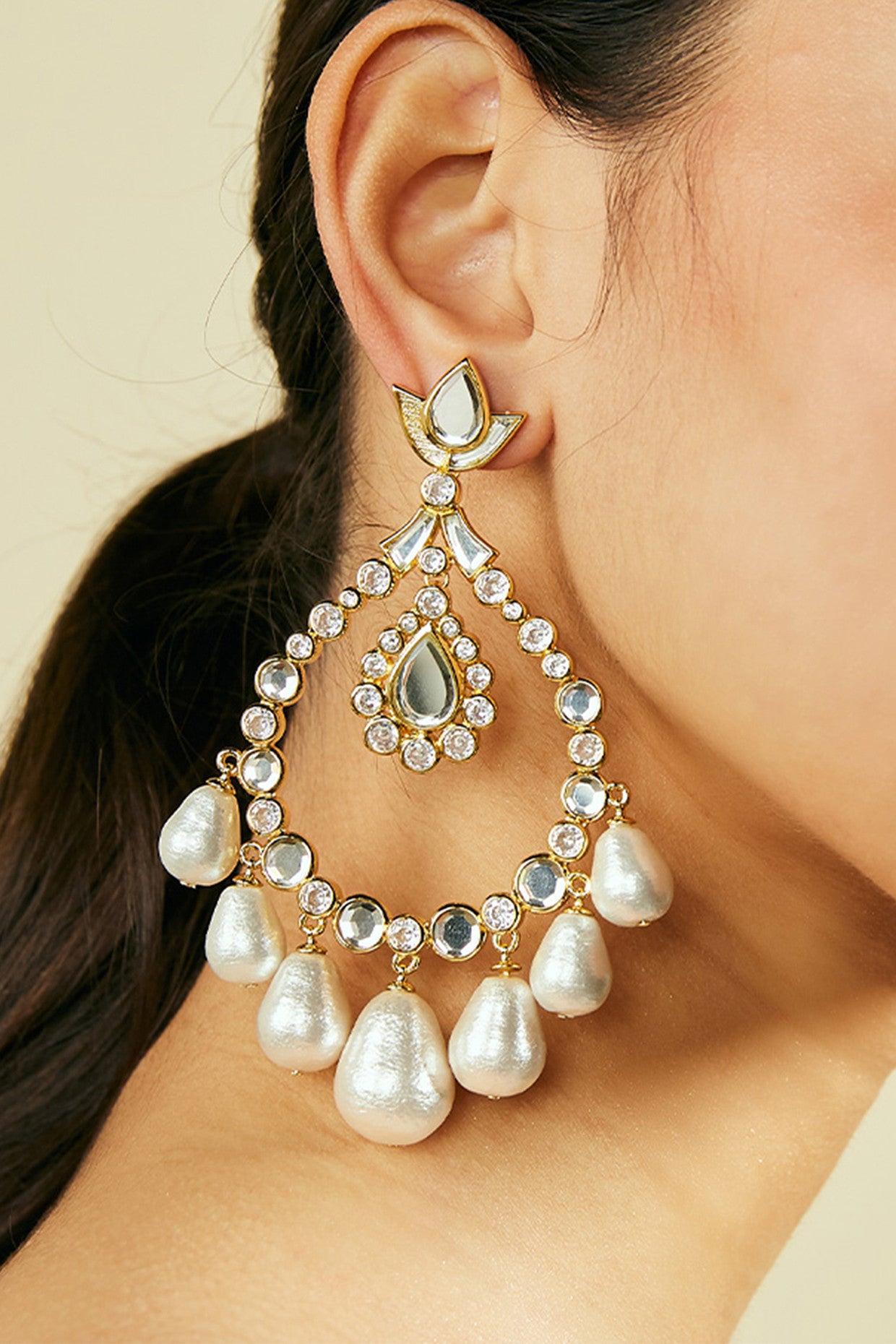 Elongated Crystal Pearl Earrings