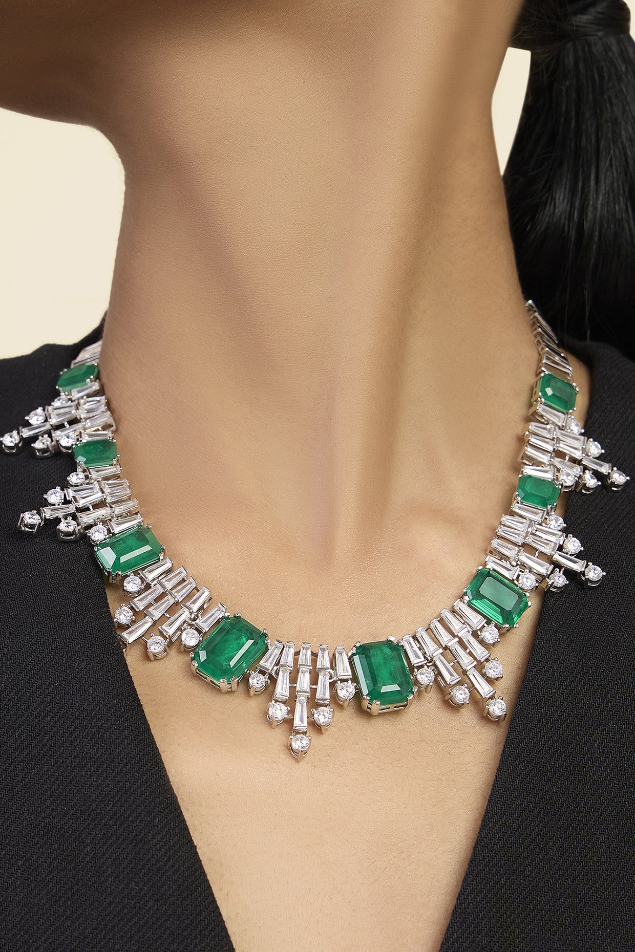 Doublet Dark Emerald Bib Necklace