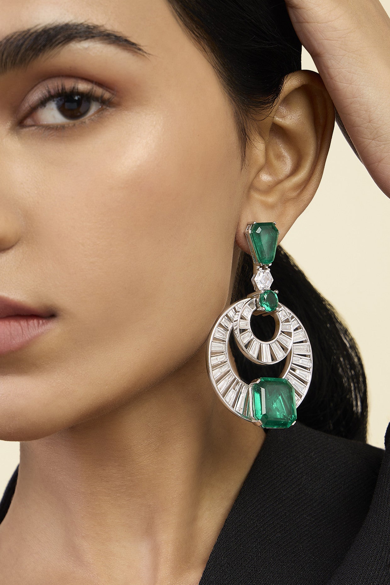 Doublet Emerald Moon Bali Earrings