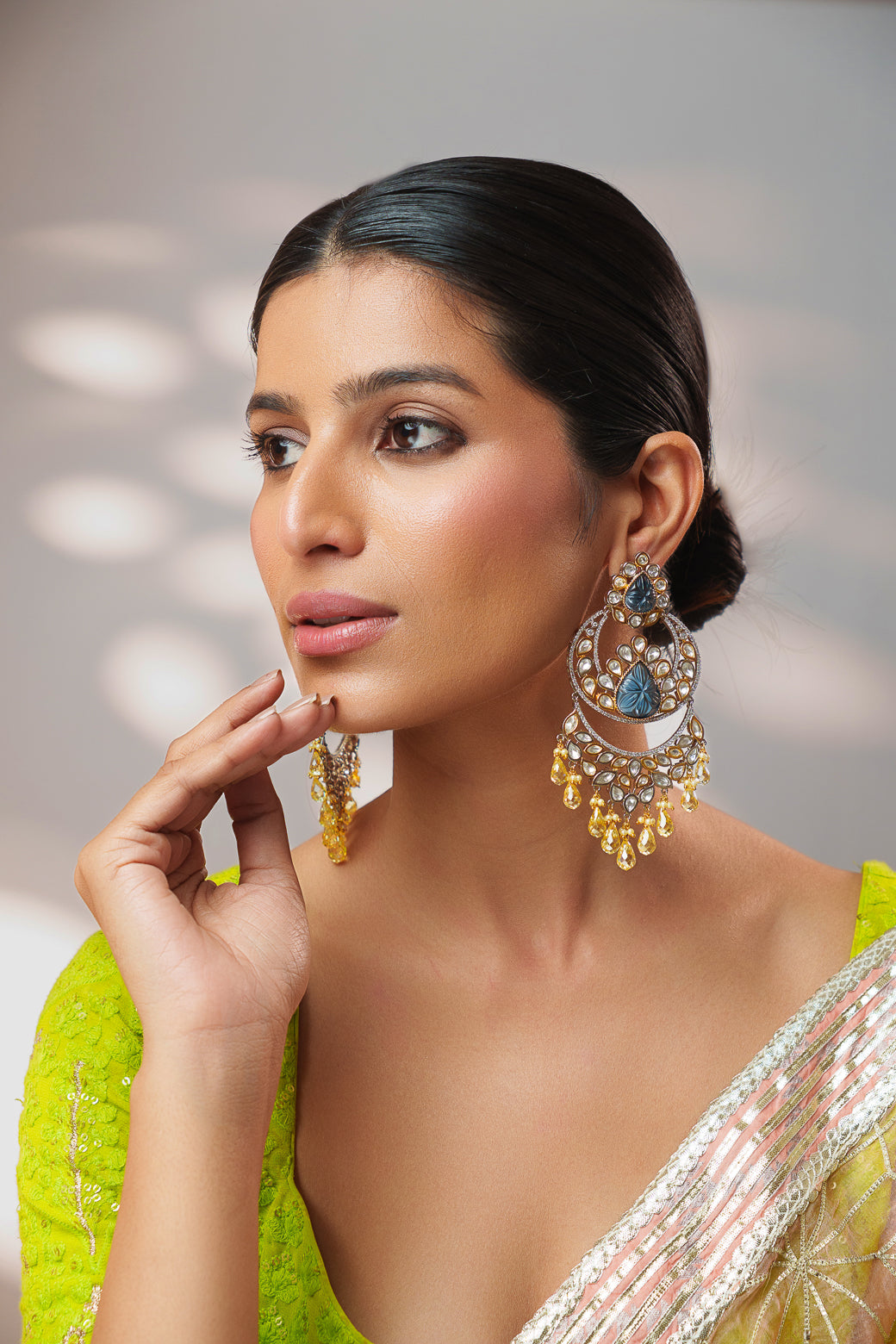 Fusion Of Kundan Earrings With Yellow Pearls