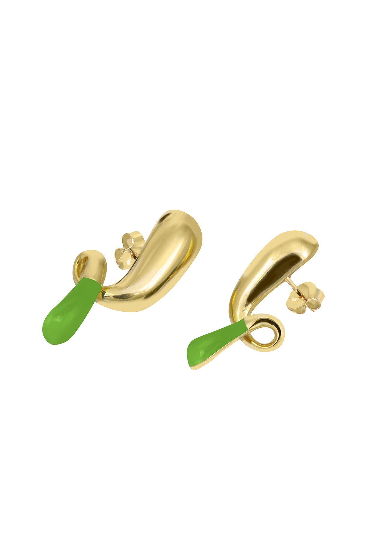18Kt Gold Plated Green Pebble Pop Drop Earrings