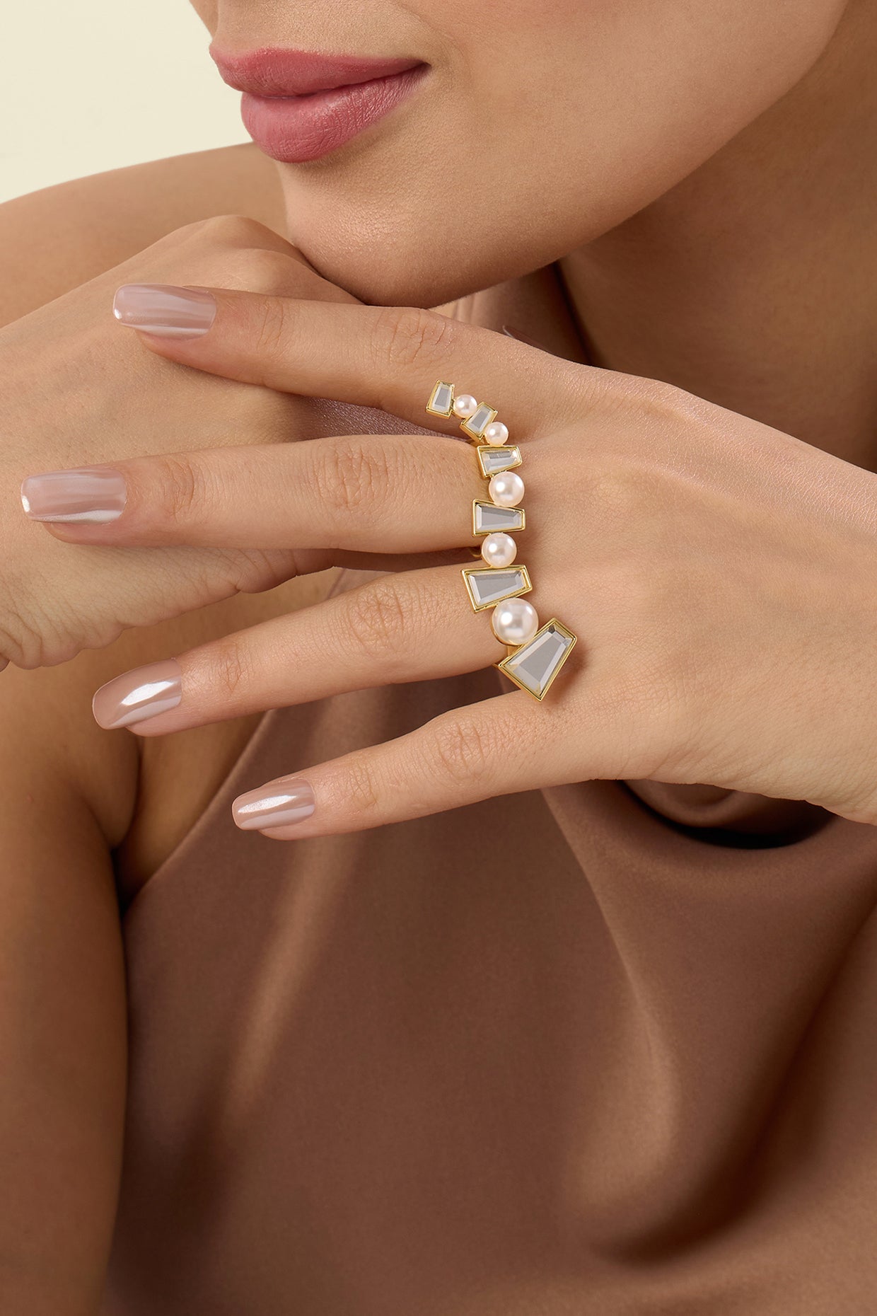 Bombay Deco Front Open Mirror Ring 18Kt Gold Plated