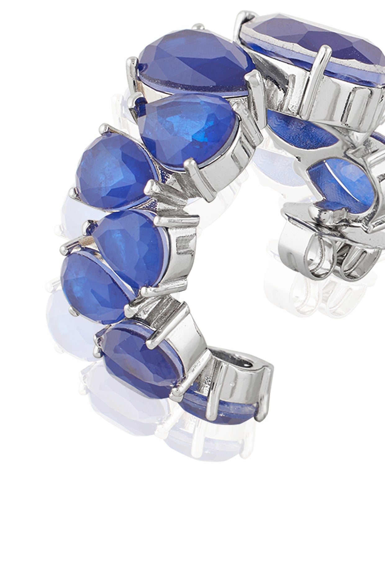 Sapphire Glow Statement Hoops In Rhodium Plating