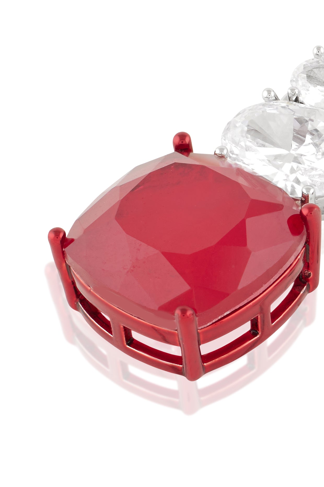 Crimson Elegance Dangler Earrings In Rhodium Plating