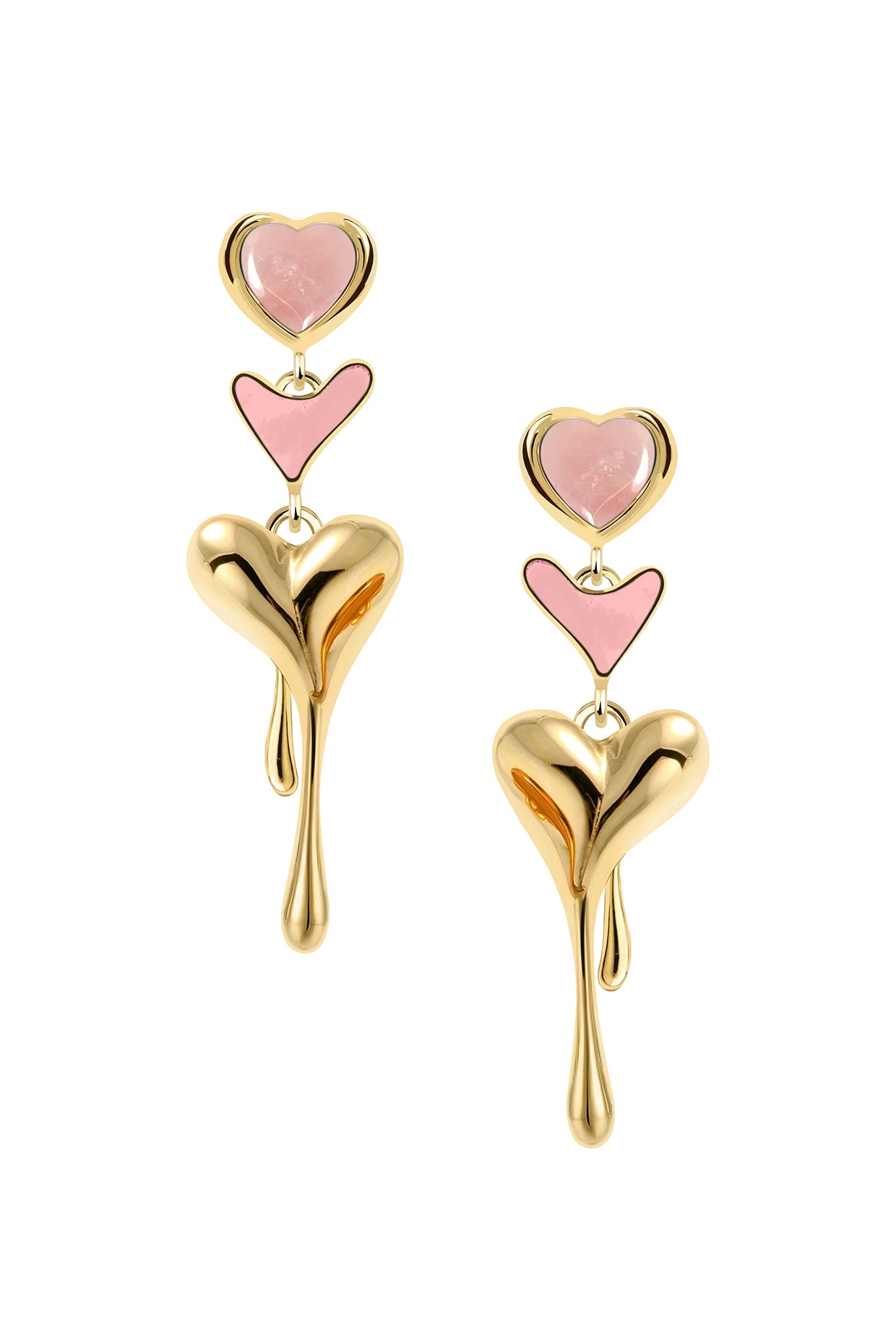 18Kt Gold Plated Rose Quartz All Heart Drop Earrings