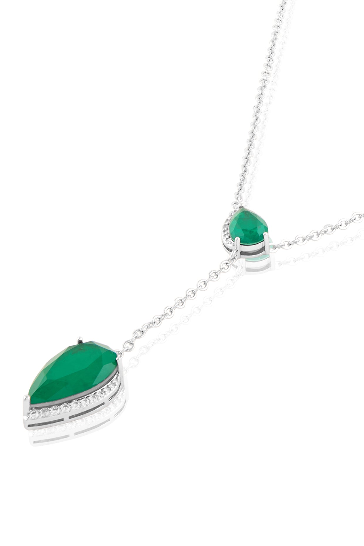 Lillian Emerald Y Necklace In Rhodium Plated