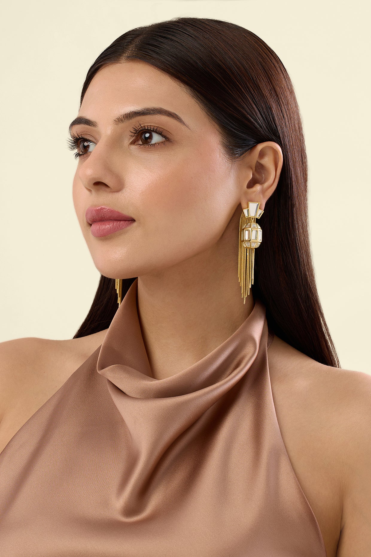 Bombay Deco Tassel Statement Mirror Earrings InGold 18Kt Gold Plated