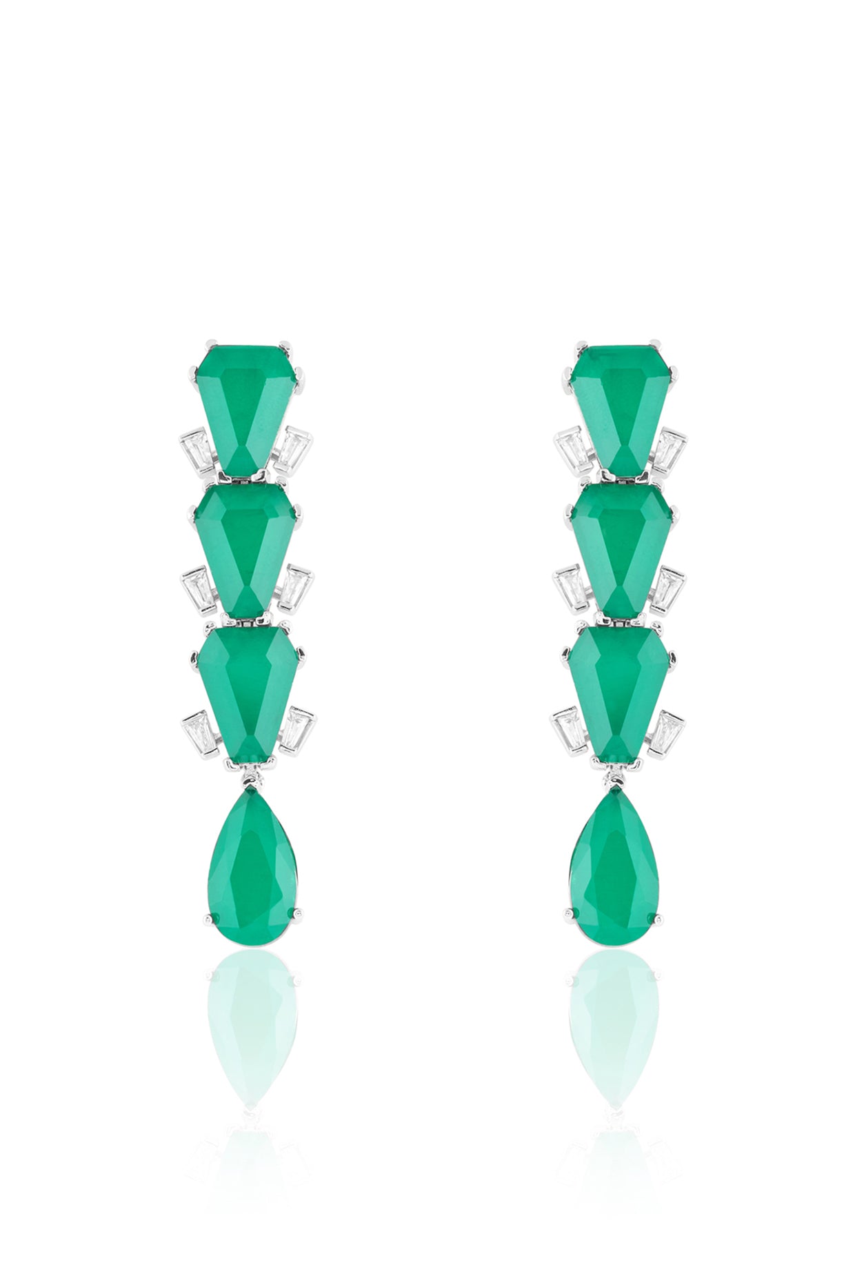 Metropole Emerald Danglers In Rhodium Plated